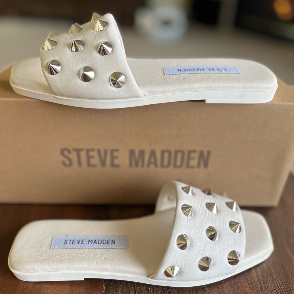 Steve Madden Laverne Leather Studded Slide Sandals